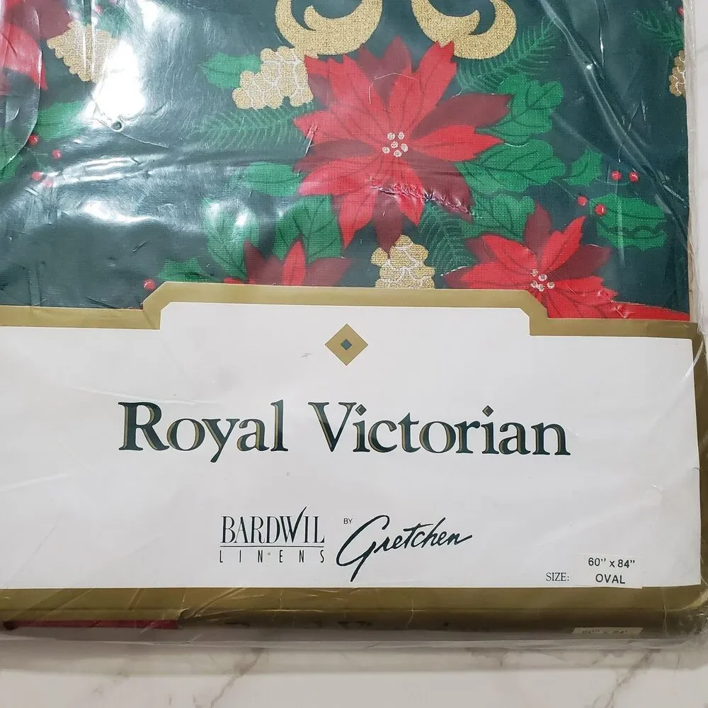 Bardwil Tablecloth Oval Royal Victorian Christmas Red Green Gold 84x60